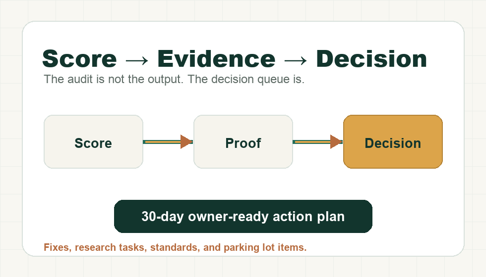 Score to evidence to decision workflow for a CRO audit